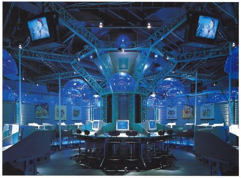 Y2K Aesthetic Institute on Instagram: “CYBERPLAY - Kids internet cafe in Orlando, FL (1995)- “This store resembles a movie set more than a retail space. Theatrical lighting and…” Y2k Institute, Y2k Aesthetic Institute, Theatrical Lighting, Real Y2k, Y2k Futurism, Internet Cafe, Oc Story, Futuristic Aesthetic, Aesthetic Space