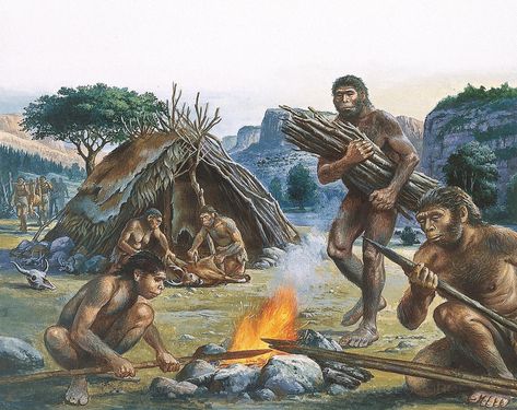 Science Source - Homo Erectus Using Fire Prehistoric People, Stone Age People, Homo Erectus, Homo Habilis, Prehistoric Man, Prehistoric World, Human Evolution, Early Humans, Stone Age