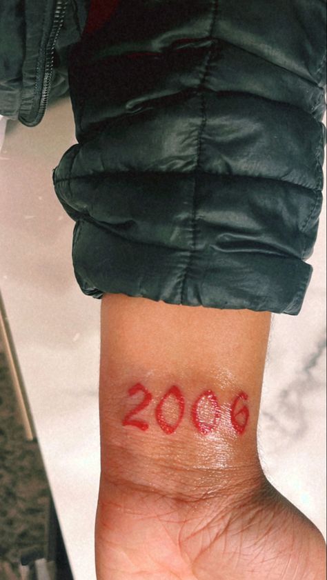 Red ink tattoo, Day Month Year Tattoo, Birth Date Tattoo Ideas Roman Numerals, Birthday Year Tattoo Ideas, 2006 Tattoo Ideas, Birth Year Tattoo Ideas Ankle, 2007 Tattoo Ideas, 18th Birthday Tattoo, Birth Year Tattoo Ideas, 2006 Tattoo