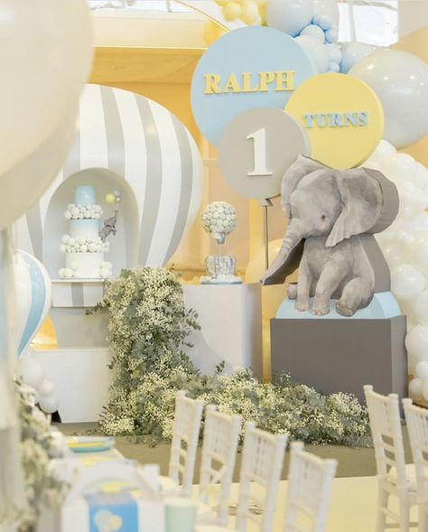 Birthday Event Planner, Cake Elephant, Hot Air Balloon Theme, Baby Birthday Party Theme, Peter Rabbit Birthday, 1st Birthday Party Themes, Elephant Theme, Birthday Event, Birthday Balloon Decorations