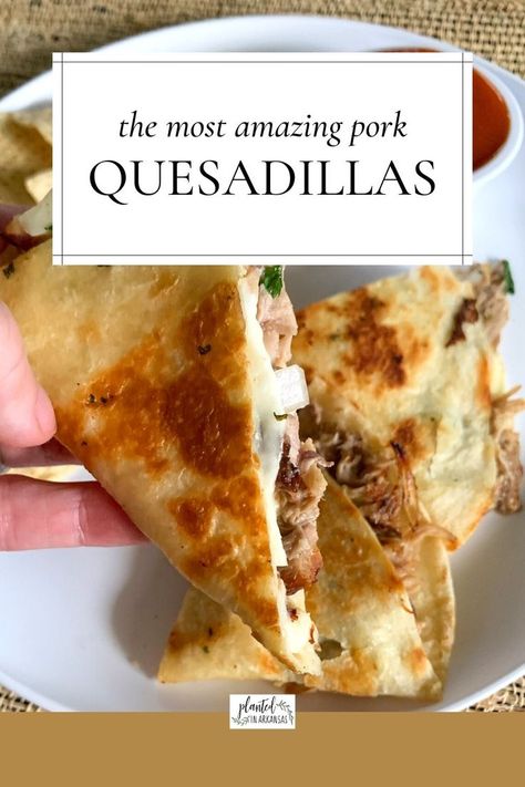 Smoked Pulled Pork Leftover Recipes, Pork Quesadilla Recipes, Low Prep Dinner, Leftover Pulled Pork Ideas, Leftover Pulled Pork Recipe, Pulled Pork Ideas, Crispy Quesadillas, Recipe Using Pulled Pork, Pork Snitzel