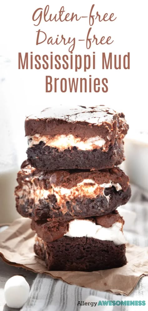 Allergy-friendly Mississippi Mud Brownies (Top 8 free!) | Allergy Awesomeness Mississippi Mud Brownies, Mud Brownies, Nut Free Desserts, Dairy Free Bread, Gluten Free Dairy Free Dessert, Dairy Free Recipe, Dessert Halloween, Dairy Free Desserts, Dairy Free Snacks