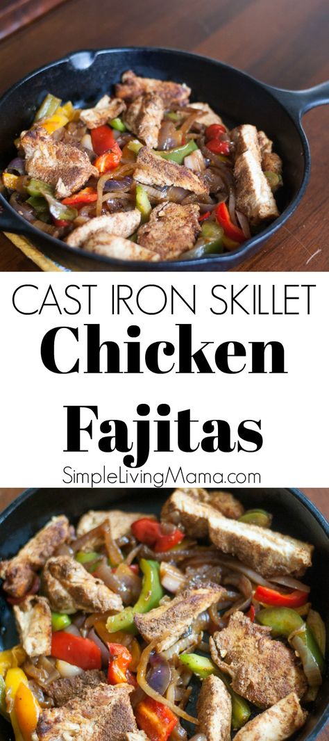 These delicious cast iron skillet chicken fajitas are made with a homemade fajita seasoning and cooked in a cast iron skillet to absolute perfection! Have restaurant style fajitas at home! Skillet Bbq Chicken, Skillet Chicken Fajitas, Iron Skillet Chicken, Beef Fajita Recipe, Crockpot Fajitas, Chicken Fajitas Recipe, Slow Cooker Chicken Fajitas, Chicken Fajitas Crockpot, Steak Fajita Recipe