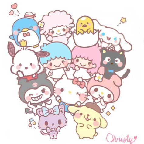 Sanrio Together, Sanrio Group Photo, All Sanrio Characters Together, Hello Kitty And Friends Aesthetic, Sanrio Characters Together, My Fav Characters, Sanrio Stickers, Welcome Images, Hello Kitty Imagenes