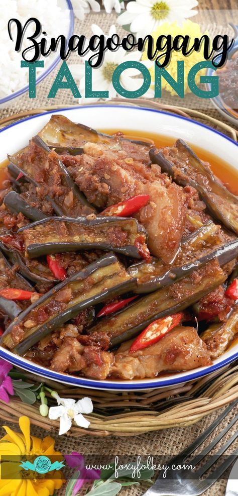 Binagoongan With Eggplant, Talong Recipe Filipino Food, Pinoy Gulay Recipe, Galbijim Recipe, Mungo Beans Filipino Recipe, Gulay Recipe Filipino Food, Pork Binagoongan Recipe, Filipino Eggplant Recipe, Upo Recipe