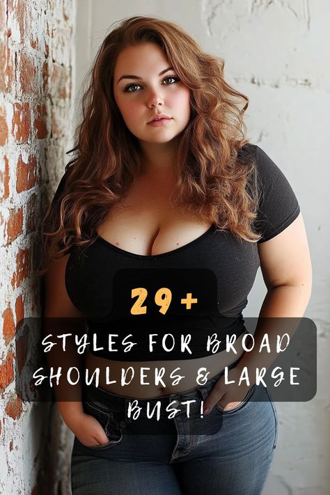 Struggling to style broad shoulders and a large bust? 👗👚 Click to explore 29 flattering outfits that enhance your silhouette. Discover styles that make you feel confident! #BroadShoulders #LargeBust #FlatteringStyles #ConfidentLook #FashionTips Clothes For Big Arms Women, Large Shoulders Outfit, Long Upper Body Outfit, Haircut For Broad Shoulders Women, How To Style Broad Shoulders, Wide Shoulders Women, Clothes For Big Busted Women, Style Broad Shoulders, Outfits For Large Busted Women