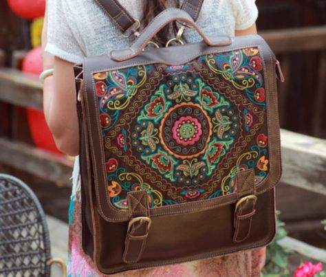 Bohemian Backpack, Laptop Backpack Women, Macbook Covers, Pattern Backpack, Brown Leather Backpack, Hippie Bags, Sac Week End, Mandala Print, Women Leather Backpack