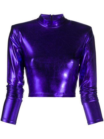 Metallic Crop Top, Purple Crop Top, Cropped Blazer Jacket, High Neck Long Sleeve, Create Outfits, Purple Top, Purple Fashion, Stage Outfits, Look Cool