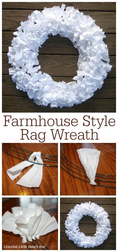 Diy Wreaths Easy, Rag Wreath Tutorial, Homeschool Fun, Diy Farmhouse Style, Rain Barrels, Easy Wreaths, Easy Diy Wreaths, Wreath Project, Fabric Wreath