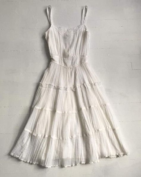 Mid-late 1970s gauze sun dress White Flowy Dresses, White Sundress Aesthetic, White Breezy Flowy Sundress, Flowy White Dress, White Sun Dress, Sun Dress, Flowy Dress Aesthetic, Vintage White Cotton Sundress, Vintage White Sleeveless Sundress