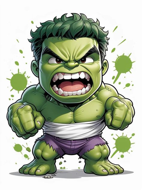 Hulk Tattoo Ideas For Women, Hulk Cute, Hulk Png, Hulk Tattoo, Hulk Artwork, Pop Up Christmas Cards, Baby Marvel, Hulk Art, Cartoon Character Tattoos