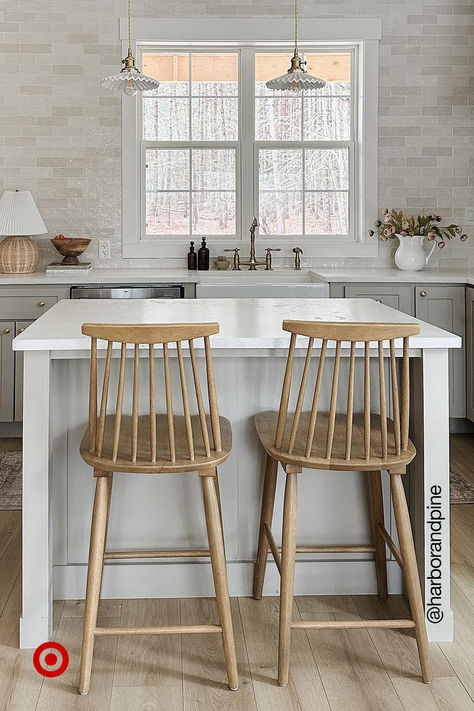 Make a statement in your kitchen with this wooden barstool. The high back & sleek design is so elegant, it just goes with any table setting. You just found your new fave spot—from a morning coffee to a cozy dinner. No Upper Cabinets, Bathroom Cabinets Designs, Cozy Dinner, Stools For Kitchen Island, Counter Bar, Home Upgrades, Wakefield, House Inspo, Kitchen Renovation