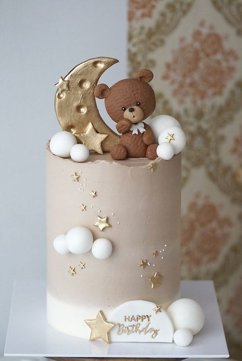 Cute Fondant Cakes, Teddy Bear Cake Ideas, Baby Shower Bear Cake, Teddy Birthday Cake, Bear Cake Ideas, Birthday Cake Bear, Bear Themed Cake, Cute Bear Cake, Bear Theme Birthday