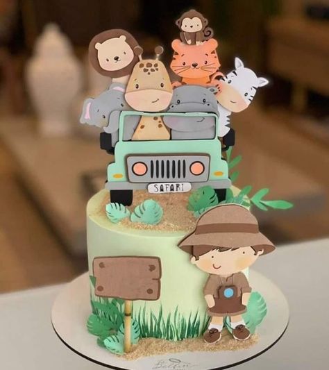 Safari Baby Shower Boy, Jungle Theme Birthday Party, Baby Shower Fruit, Baby Boy Birthday Cake, Animal Birthday Cakes, Jungle Theme Birthday, Safari Theme Birthday, Safari Cakes, Jungle Cake