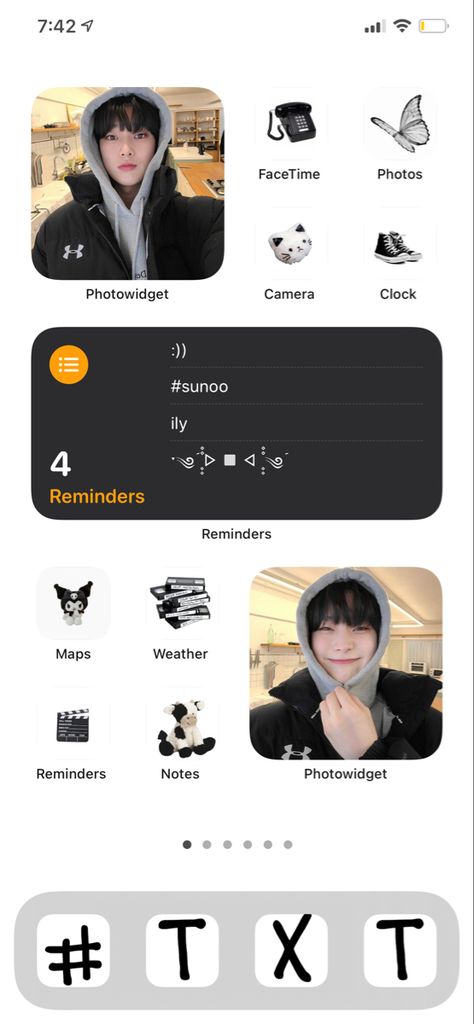 Sunoo iOS cute aesthetic layout iOSlayout Enhypen Sunoo Ios Layout, Sunoo Homescreen Layout, Sunoo Phone Layout, Wedgit Ideas, Sunoo Homescreen, Sunoo Widget, Enhypen Ios, Sunoo Layout, Iphone Aesthetic Organization