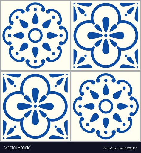 Blue Tile Design, Simple Tile Design Pattern, Simple Tile Design, Portuguese Pattern Design, Tiles Illustration, Portuguese Tiles Pattern, Portugal Tiles Pattern, Portugal Tiles, Lisbon Tiles