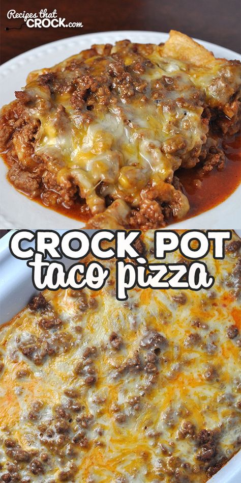 Taco Pizza Casserole, Crockpot Pizza With Frozen Rolls, Crock Pot Taco Casserole, Taco Crockpot Recipes, Crock Pot Hamburger Recipes, Crock Pot Cooking Crockpot Meals Simple, Crock Pot Family Meals, Crockpot Taco Casserole, Casserole Crockpot Recipes