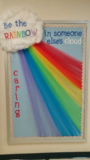 Rainbow Themed Classroom Door, Classroom Decor Rainbow Theme, Classroom Door Ideas Rainbow, Unicorn Bulletin Board, Rainbow Door Decoration, Trolls Bulletin Board Ideas, Rainbow Display Classroom, Rainbow Bulletin Board Ideas Preschool, Pride Bulletin Board Ideas