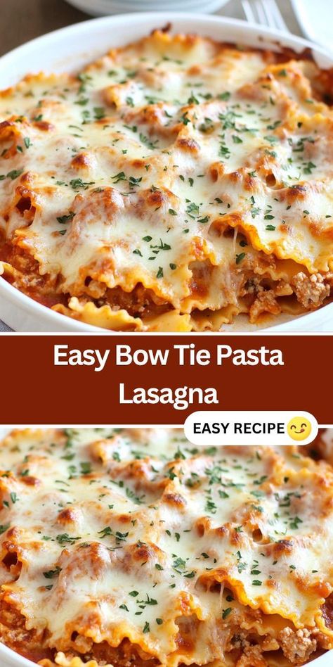 Discover the ultimate comfort food with this Easy Bow Tie Pasta Lasagna recipe. Combining tender bow tie pasta, creamy cheese, and seasoned ground beef, this one-dish meal is perfect for busy weeknights. Learn how to make this simple and delicious pasta bake in under 30 minutes, featuring a melty mozzarella topping that your family will love. Perfect for meal prep or potlucks, this crowd-pleasing dish is sure to satisfy everyone’s cravings. Firehouse Meals, Five Cheese Ziti, Pasta Lasagna, Pasta Creamy, Chicken Ranch Pasta, Bow Tie Pasta, Easy Bow, Ground Beef Pasta, Lasagna Pasta