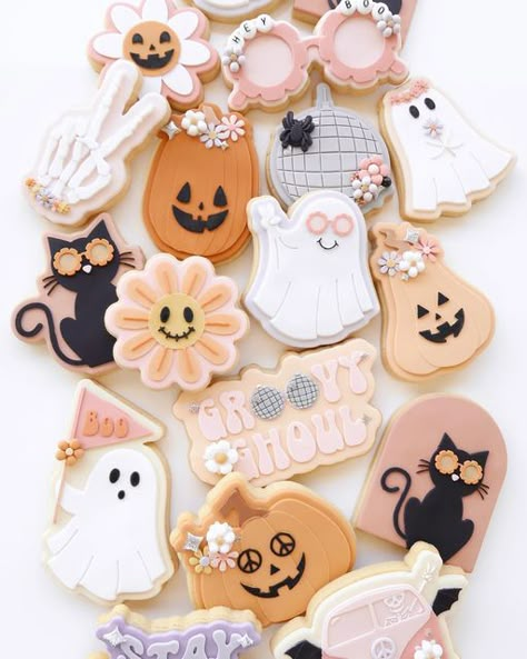 Groovy Ghoul Cookies, Lets Go Ghouls Cookies, Boo I’m 2 Cookies, 2nd Birthday Party Halloween, Spooky Vibes Birthday, Groovy Ghost Cookies, Spooky Groovy Party, Spooky Halloween Birthday Party, Sweet And Spooky Birthday Party