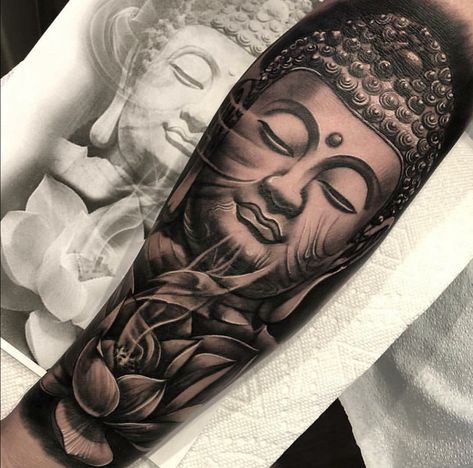 Buddha Half Sleeve Tattoo, Budah Tattoos, Buddah Sleeve Tattoo, Buddhist Tattoo Sleeve, Tattoo Buddhist, Buda Tattoo, Buddha Tattoo Sleeve, Voll Arm-tattoos, Lotusblume Tattoo