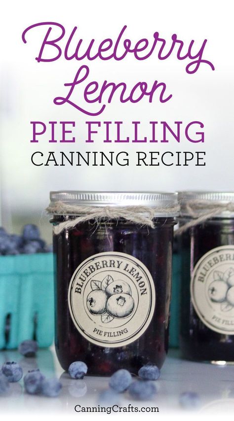 Learn how to preserve Blueberry Lemon Pie Filling! This easy water bath canning recipe is perfect for sweet blueberry pie, hand pies, or layered cream cheese bars. Canning blueberries is super easy & well worth your time! | Get the canning recipe on CanningCrafts.com | #canning #foodpreservation #preserving #homecanning #canningrecipes #canningcrafts #masonjarlabels #canninglabels #masonjargifts #blueberryrecipe #blueberrypie #blueberry Blueberry Lemon Pie Filling, Blueberry Preservation, Blueberry Canning Ideas, Blueberry Canning Recipes, Blueberry Jam Recipe Canning, Preserving Blueberries, Blueberry Preserves Recipe, Canning Blueberry Pie Filling, Canning Desserts