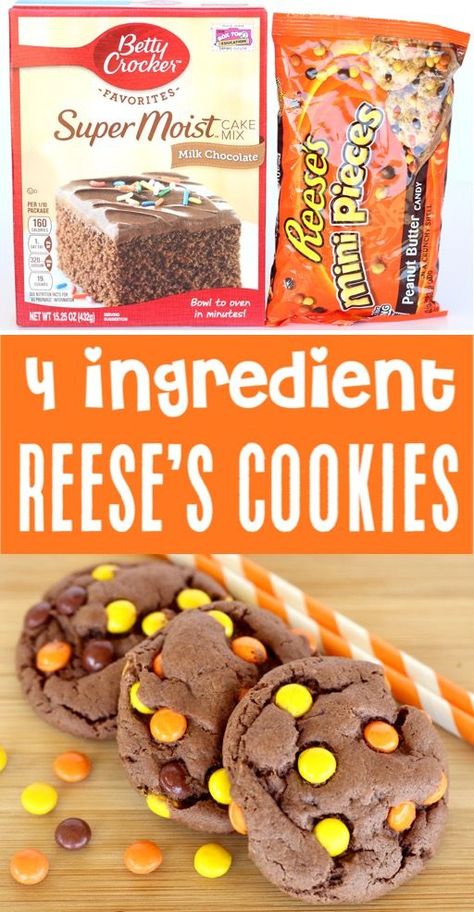 Cake Mix Cookies Recipes Easy, Cookie Dips, Cake Mix Cookies Recipes, Reese's Cookies, Reese's Pieces Cookies, Cookies Recipes Easy, Reeses Cookies, Chocolate Cake Mix Cookies, Happy Homemaking