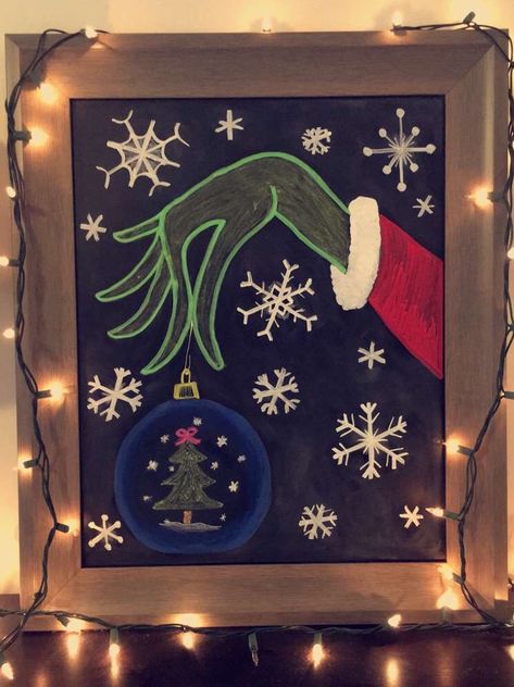 Grinch Chalkboard Ideas, Grinch Chalkboard Art, Chalk Christmas Art, Chalkboard Christmas Ideas, Christmas Blackboard Ideas, Christmas Chalkboard Art Ideas Easy, Winter Chalkboard Art, Christmas Blackboard, Winter Chalkboard Ideas