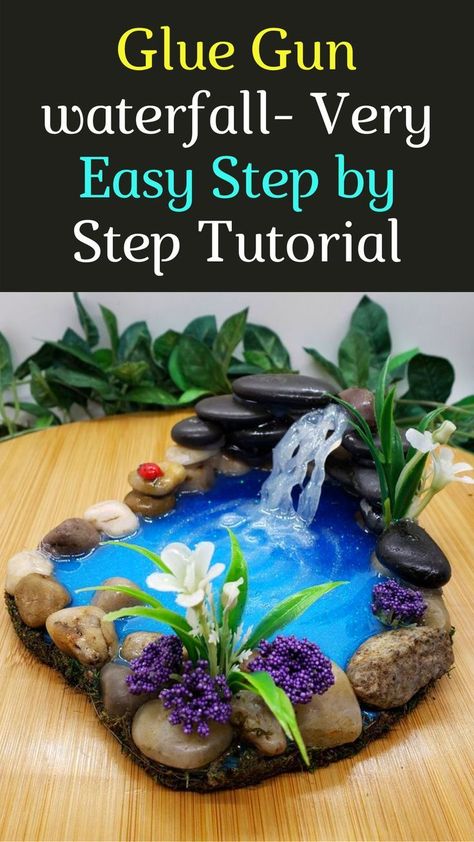 Glue Crafts Diy, Waterfall Decor, Waterfall Decoration, Crafts With Hot Glue, Diy Waterfall, Hot Glue Art, Diy Glue, Fairy House Crafts, Glue Craft