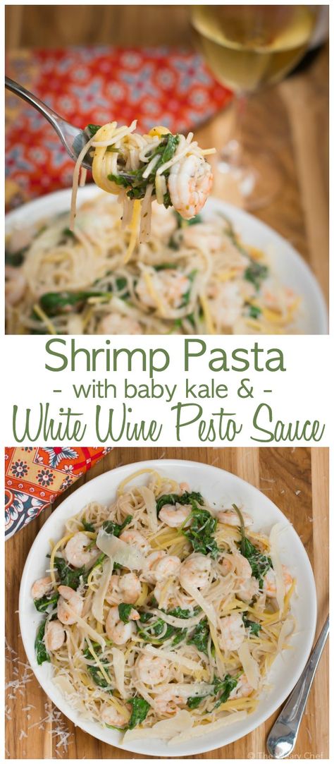 Easy Shrimp Pasta, Pasta With Pesto, Gf Pasta, Baby Kale, White Wine Sauce, Pasta Pasta, Easy Shrimp, Perfect Pasta, Wine Sauce