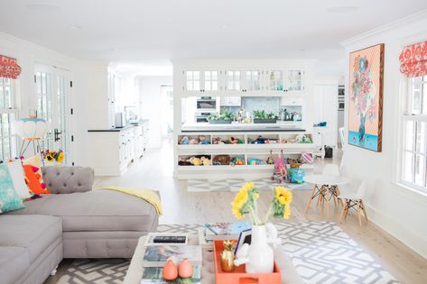 Happily Eva After Family Room Reveal - Happily Eva After Play Zone In Living Room, Fun Family Room Ideas, Living Room Decor Kid Friendly, Play Area In Living Room, Kid Friendly Family Room, Family Room Playroom, Family Room Storage, Family Room Reveal, Living Room Toy Storage