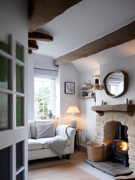 Cornish Home Decor, Small Country House Decor, Cottage Lounge Decor, Cornish Cottage Interior, British Countryside House Interior, Small Country Living Room, Farmhouse Snug, Cosy Living Room Ideas With Fireplace, Scottish Cottage Interior