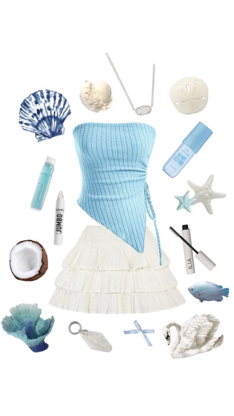 #beach #ocean #blue #shuffles Oceanic Outfits, Ocean Girl Aesthetic Outfits, Ocean Aesthetic Clothes, Ocean Themed Outfits, Girls Party Outfits, Ocean Outfits, Clothing Board, Ocean Girl, Ocean Themes