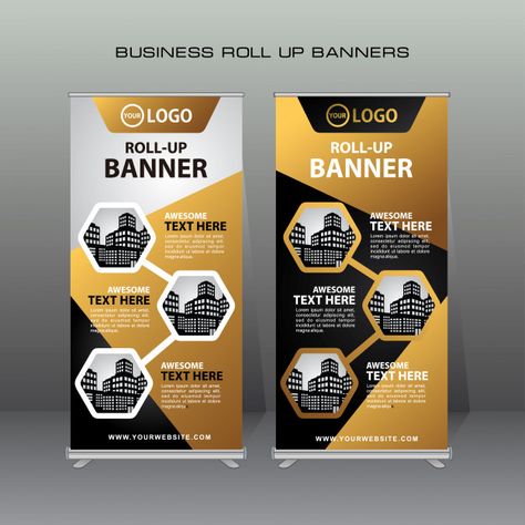 Creative roll up banner design template ... | Premium Vector #Freepik #vector #banner #business #gold #abstract Pull Up Banner Design Ideas, Vertical Banner Design Creative, Roll Up Banner Design Ideas, Roll Up Design Creative, Rollup Banner Design Creative, Business Banner Ideas, Backdrop Design Banner, Creative Banner Design Ideas, Pop Up Banner Design