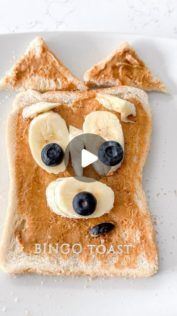 Kirsty on Instagram: "BINGO TOAST…  Do you have @officialblueytv obsessed little one, and fancy earning some serious Mum points? Then why not make them some Bingo toast.   It’s super simple to make and uses only: Two slices of bread (toasted); Peanut butter; A banana; and  Blueberries  #bingo #bluey #blueyandbingo #breakfast #funbreakfast #kidsmeals #kidsbreakfast #recipe #mumlife #mumhack #mumpoints #toddlermum #toddlermom" Bluey Toast For Kids, Bingo Toast, Easy Toast, Bingo Bluey, Peanut Butter Toast, Peanut Butter Sandwich, Bread Toast, Toddler Food, Toddler Mom