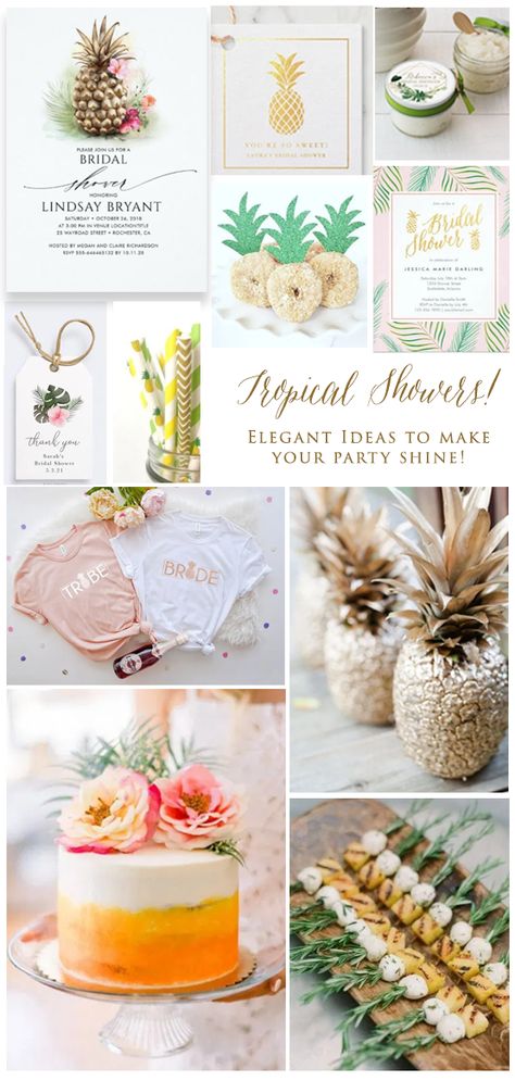 Tiki Bridal Shower Ideas, Bridal Shower Ideas Tropical, Bridal Shower Island Theme, Tropical Bridal Shower Food Ideas, Pineapple Themed Bridal Shower Ideas, Hawaii Themed Bridal Shower Ideas, Hawaiian Wedding Shower Ideas, Caribbean Bridal Shower Theme, Tropical Shower Ideas