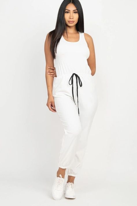 Elasticized Waist Jogger Jumpsuit Jogger Jumpsuit, Casual Joggers, White Jumpsuit, Casual Jumpsuit, Ribbon Bow, Fashion Stylist, How To Make Bows, Quality Fashion, Ribbon Bows