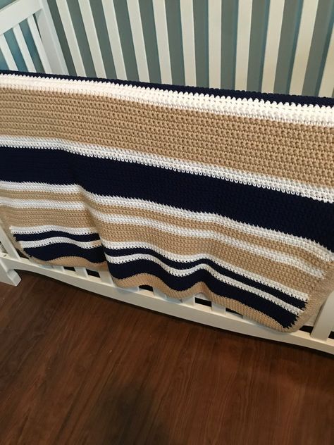 Tan Crochet Blanket, Rustic Baby Cribs, White Baby Cribs, Crochet For Baby, Baby Crib Blanket, Rustic Baby Nurseries, Handmade Crib, Tan Crochet, Striped Baby Blanket