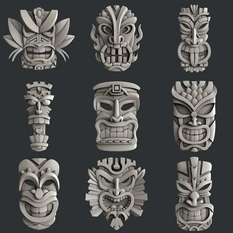 Totem Tiki, Tiki Tattoo, Tiki Head, Tiki Statues, Tiki Totem, Mayan Art, Tiki Art, Tiki Mask, Stl File Format