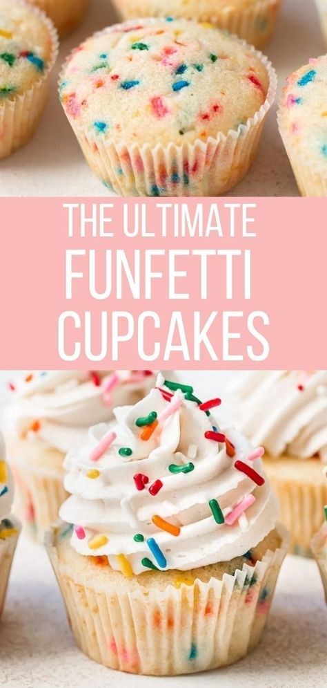 Gourmet Funfetti Cupcakes, Funfetti Cupcake Recipe Homemade, Best Funfetti Cupcake Recipe, Cupcake Recipes Funfetti, Confetti Cupcake Recipes, Classic Birthday Cupcakes, How To Do Cupcake Frosting, Frosting For Funfetti Cupcakes, Easy Cupcake Cakes