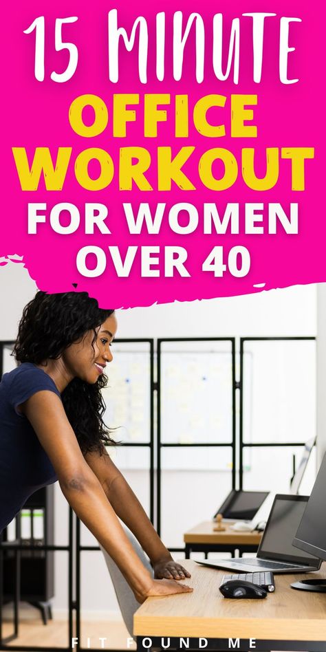 work outEasy 15 minute workout. How to workout at the office. Tips for working out daily. How to workout at the office when you're running low on time. Office Core Workout, Workouts At The Office, Work Workouts Desk, Lunch Time Workout Office, Exercise In The Office, Office Excersice, Exercise For Office Workers Desks, Workout At Work The Office, Workouts To Do At Your Desk