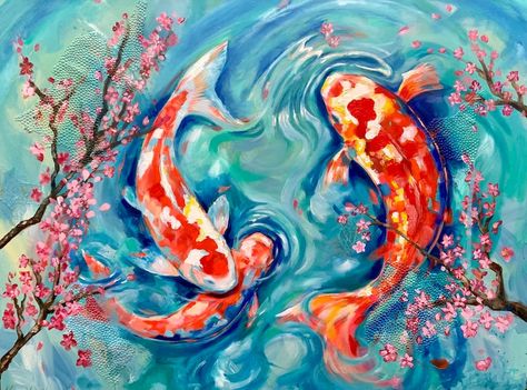 Koi Fish Painting, Fish Decor, Roanoke Va, Fish Painting, Koi Fish, Acrylic Paintings, Koi, Paintings, Fish