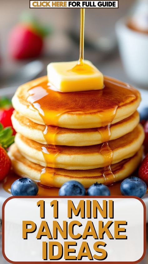 Love mini pancakes? These Mini Pancakes Ideas are perfect for breakfast, brunch, or dessert! From fluffy stacks with maple syrup to savory bites with smoked salmon, these pancake ideas are loaded with flavor and super easy to make. Fresh fruits, chocolate drizzle, or whipped cream? Yes, please! Explore 11 creative ways to enjoy these adorable mini pancakes today! 🥞✨ Full recipe and guide at dealiciousness.net Mini Pancake Board, Pancake Dessert Ideas, Pancake Mix Recipe Ideas, Mini Pancakes Ideas, Breakfast For One Person, Fancy Pancakes, Pancakes Ideas, Pancake Ideas, Pancake Mix Recipe