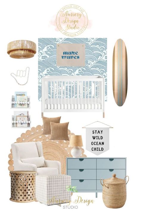 Portfolio Archive - Nursery Design Studio Modern Ocean Nursery, Gender Neutral Coastal Nursery, Baby Boy Ocean Theme Nursery, Coastal Nursery Ideas, Ocean Nursery Theme, Beachy Nursery, Florida Nursery, Beach Theme Nursery, Surf Bedroom