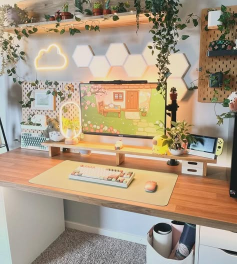 😍 I love it when you share your setups with my wallpapers, @cosythyme – you truly bring them to life! 📷 Here's a sneak peek at their adorable space, featuring the Cottagecore Spring pack. 💌 Want to invite spring into your home? You can shop the pack through the link in bio. 🌿 A big thank you to @cosythyme you have such a cozy setup! #viktojadesigns #cozy #cozysetup #cozydesksetup #cozygamer #cozygamingsetup #cozykorner #cozypcsetup #setup #pcgaming #pcsetup #cozyvibes #desk #desksetup... Gamer Room Wallpaper, Cozy Gaming Desk Setup, Desk Setup Gaming, Desk Must Haves, Cottagecore Desk Setup, Cute Desk Setup, Cozy Pc Setup, Cozy Gaming Setup, Cool Desktop Backgrounds