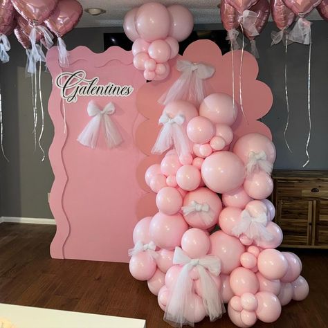 Happy Friday 🎀 Anyone else love hosting Galentine’s 💕 #galentinesday #galentines #valentines #gals #valentinesday #friendship | Instagram Coquette Balloon Garland, Coquette Birthday Backdrop, Pink Balloon Decorations, Pink Photobooth, Galentines Valentines, Coquette Birthday, Pink Event, Pink Birthday Decorations, Happy Birthday Decor