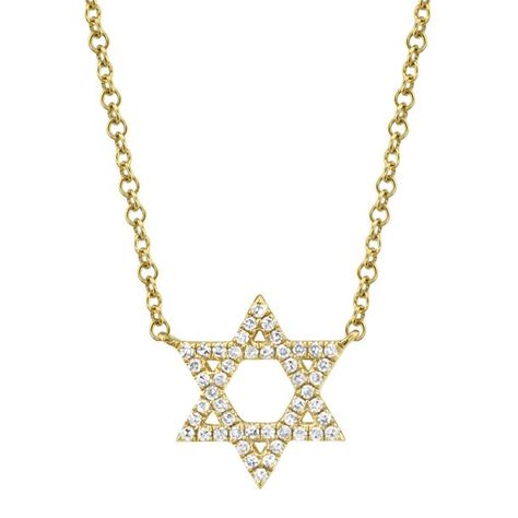 Proudly display your faith with this Star of David necklace from Shy Creation. Crafted in 14k yellow gold, this necklace features a Star of David silhouette that is lined with sparkling round diamonds, creating a classic symbol of faith. The diamonds total 1/10ctw and are H in color and SI2 in clarity. The stationary pendant measures 0.45 inches in length and 0.40 inches in width and is set in the center of a delicate chain that can be worn at 15, 16, 17, or 18 inches in length. Jewelry Style Guide, Star Of David Necklace, Wedding Band Styles, Anniversary Wedding Band, Jewelry Staples, Jared The Galleria Of Jewelry, Wedding Day Inspiration, Diamond Anniversary, Diamond Star