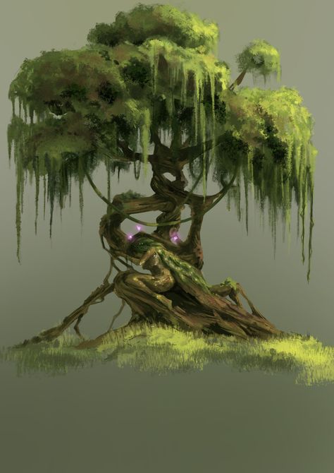 Tree Fantasy Drawing, Floating Tree Art, Tree Refrence Art, Giant Tree Concept Art, Mythical Tree Art, Willow Tree Concept Art, Mythical Tree Drawing, Magical Tree Concept Art, Magic Tree Concept Art