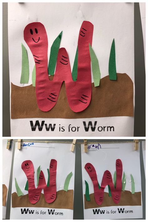 W is for Worm, Alphabet art, Alphabet craft, preschool letters W Art Projects For Preschool, W Letter Craft Preschool, Letter P Handprint Craft, Letter W Crafts For Toddlers, W Is For Craft, Letter E Preschool Crafts, Y Is For, W Is For, V Is For