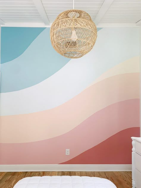 How We Painted A Colorful Abstract Wall Mural (UPDATED!) | Young House Love Wall Designs With Paint, Walls Design Painted, Cool Paint Designs For Walls, Wall Design Painting, Colourful Wall Painting, Girl Room Wall Paint, Fun Paint Pattern Wall, Room Painting Designs, Easy Diy Wall Mural